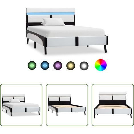 Lits LED - Cadre de lit avec LED sans matelas blanc et noir 90x200 cm (1/5)