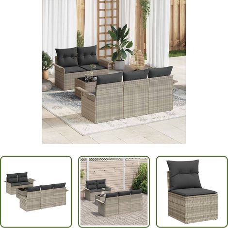 vidaXL Poly-Rattan -  Sofa Set mit Kissen 6 pcs Hellgrau Poly-Rattan (1/5)