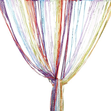 Rideau à ficelles pour Porte, Panneau Mural, fenêtre, séparateur de pièce, Maison, terrasse, Chambre à Coucher, Ruban décoratif à Pompons pour Mariage, café, Maison (Arc-en-Ciel) (1/5)