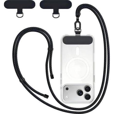 Cordon téléphone 2 pièces, lanière ajustable 160cm PPM tressé, crochet métal compatible smartphone 4-6.9 pouces (1/5)