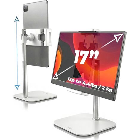 TabStand Mini, Support Tablette Ajustable 10", Support Bureau, Support écran Portable, Prise Robuste, trépied, Fixation Tablette, Compatible tablettes et (Blanc) (1/5)