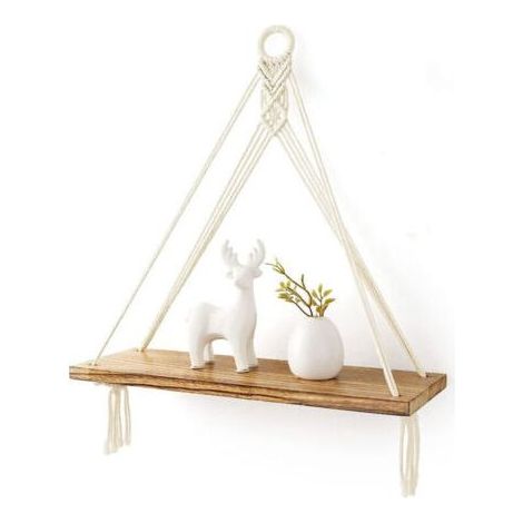 Pair Étagère murale suspendue en macramé avec tablette en bois – Style bohème – Modèle B (1/5)