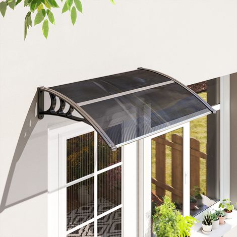 Auvent de porte d'entrée. toit marquise de porte exterieur en polycarbonate et aluminium résistante 100 x 75 cm noir