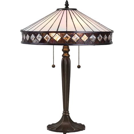 Interiors Fargo - Lampada da tavolo 2 luce media bronzo scuro, vetro Tiffany, E27 (1/4)