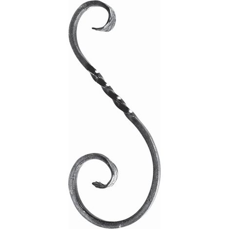 Volute en S torsadée finition queue de carpe - Hauteur 200mm Largeur 100mm carré de 8mm - Fer forgé - À souder - DECO FER FORGE