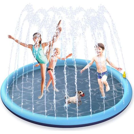 Tapis Jet d'eau, 170cm Tapis de Pulvérisation d'eau PVC, Splash Pad Antidérapant, Jeux d'eau Exterieur pour Enfants dans Jardin, l'été (1/5)
