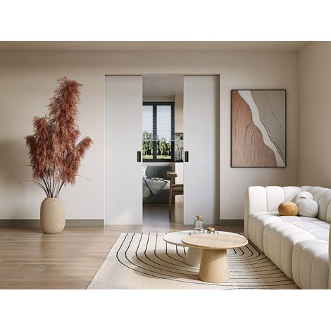 Porte coulissante double avec système à galandage - 2 x H205 x L63 cm - MDF + PVC Blanc - VARIN II (1/2)
