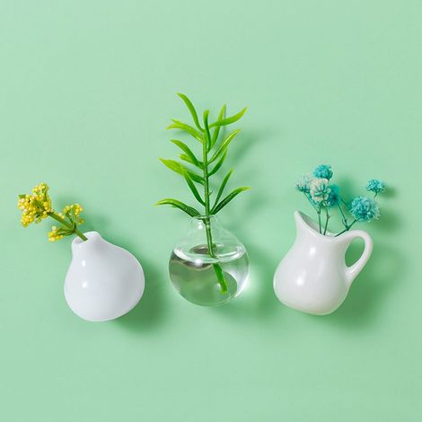 Vase Mini - En Céramique - Aimanté Pour Réfrigérateur Et Bureau - Décoration Intérieure - Lot De 3 (1/5)