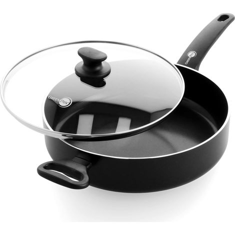 Casserole antiadhésive en céramique de 28 cm/4,2 litres avec couvercle, sans PFAS, pour induction, lave-vaisselle, four, noir (1/5)