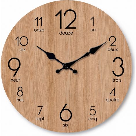 Horloge murale ronde en bois MDF 12 pouces 29,7 cm motif bois clair silencieuse réf 8342 31,5 × 30,5 × 4,5 cm 560 g – Livraison gratuite