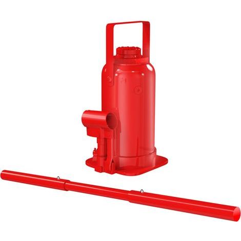 12-Tonnen-Hydraulik-Flaschenheber, Hubbereich 19–37 cm, langer Griff und Sattel, rot (1/5)