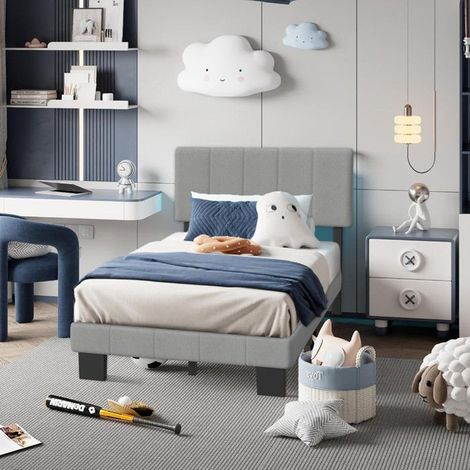 Cadre de lit 90x200 - YIDATONG - Rembourré enfant - Tête de lit réglable - Velours & mousse - Capacité 360kg (1/5)
