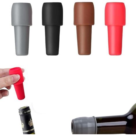 Reusable Sparkling Wine Bottle Stopper, Wine Stoppers for Wine Bottles, Silicone Wine Stopper Wine Bottle Stopper for Beer Champagne Prosecco Home Use (4 Pcs)
