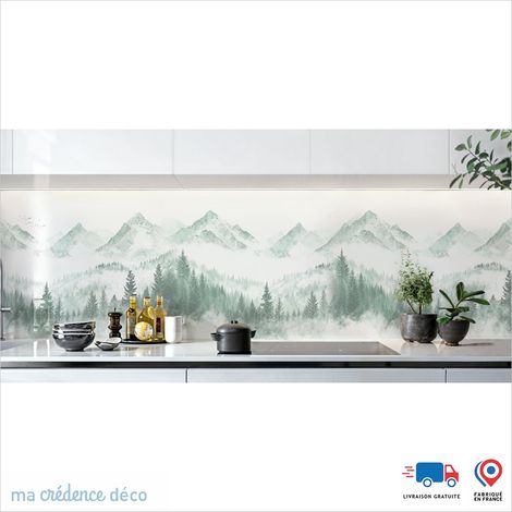 Crédence : Sapins et chaine de montagnes - Couleur Vert signalisation - Alu composite - 60 - 120 (1/3)