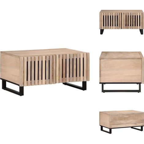 Table basse blanc 80x51x40 cm bois de manguier massif - Table Basse Blanche - Table D'appoint - Table Salon - Meuble Design - Bois De Manguier (1/5)