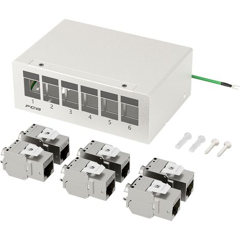 Panneau de brassage CAT7 à 6 ports avec 6 modules CAT.7 RJ45 Keystone Jack Gris clair Panneau de distribution STP pour réseau LAN DSL, compatible CAT6 CAT6a CAT7 CAT8 10 Gbit/s (1/5)
