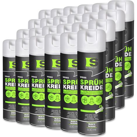 Spraytive 24x 500ml Sprühkreide weiß - Abwaschbare leuchtende Kreidefarbe, Outdoor Kreidespray, Bodenmarkierung, Temporäres Markierungsspray (1/5)