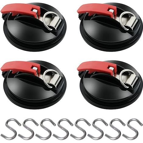 4 Pièces Ancre à Ventouse avec Fixation du Crochet d'Arrimage, 8 Crochets de Fixation en S, Crochet de Fixation de Ventouse Auvent pour Tentes Latéral de Voiture Accessoire de Bâche de Camping (1/5)