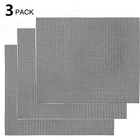 Tapis de cuisson antiadhésif pour barbecue en 3 pièces - Plaque de cuisson réutilisable et résistante à la chaleur pour barbecues intérieurs et extérieurs (Noir, 42 × 36 cm)