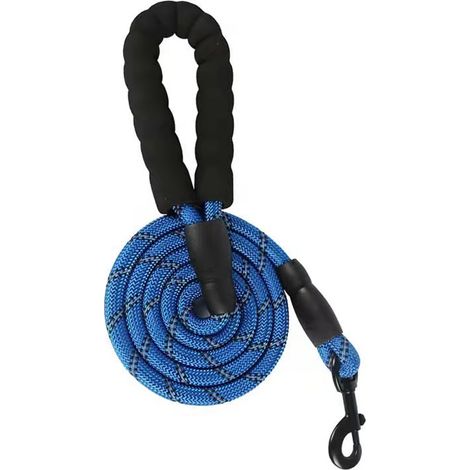 Gepolsterte, reflektierende, lange Nylon-Hundeleine für große und mittelgroße Hunde, blau. (1/5)