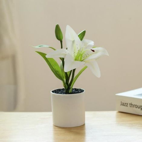 Pot De Fleur Artificielle - Lys Simulé En Plastique - Décoration Intérieure Maison Bureau Jardin - 1 Pièce (1/3)
