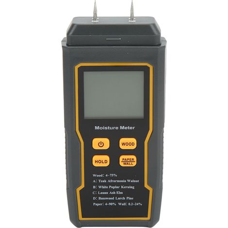 Humidimètre numérique à broches, 4 modes de mesure, écran LCD rétroéclairé, arrêt automatique, pour bois, papier, mur et sol. 4 broches.