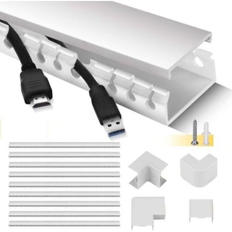 BRICOOMARKET Conduit de Câbles, 9 pièces Cache Câble Goulotte PVC auto-adhésif, 3.5M Goulotte Passe Câble, Panneau de gestion de câbles, Guide-câbles avec conduit encoché, Organisateur pour câbles, Bl (1/5)