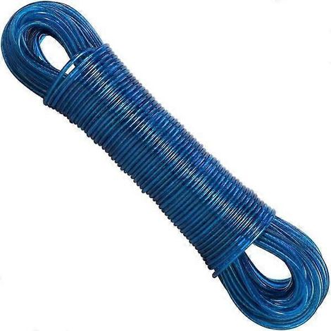 Corde à linge de 50 mètres avec âme en acier haute résistance - résistante à la corrosion, à la moisissure et aux intempéries - bleue (1/5)