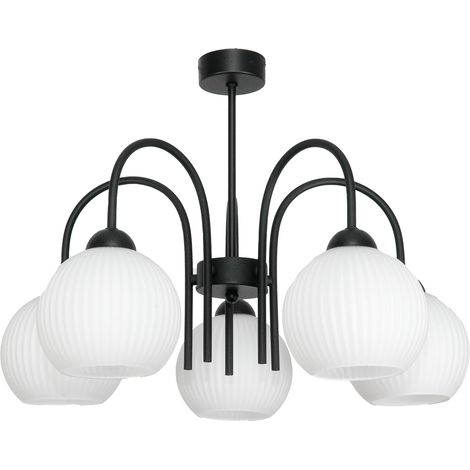 Schwarze Hängeleuchte mit weißem Glasschirm, 15-260 cm Rolle