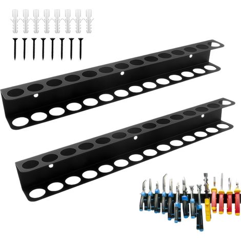 Lot de 2 supports de tournevis, 40 cm, en acier au carbone, 14 trous, avec vis et tube d'expansion, pour garage, atelier et maison (1/5)