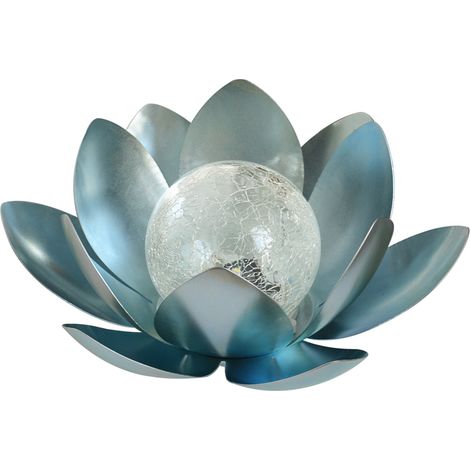 Décoration solaire lotus Ø10cm – Panneau polycristallin 2V – Éclairage 6h – Boule de verre craquelé pour jardin – Orium