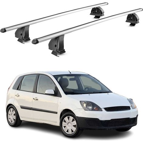 OMAC Barres de toit transversales en aluminium pour Ford Fiesta V HB 2002-2008 – TÜV / DIN 75302:2019 – Antivol inclus – Charge max 75 kg – 2 barres – Gris (1/4)
