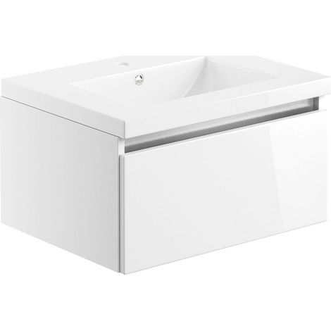 Signature Stockholm Wall Hung 1-Drawer Vanity Unit with Basin 615mm Wide - White Gloss (1/4)