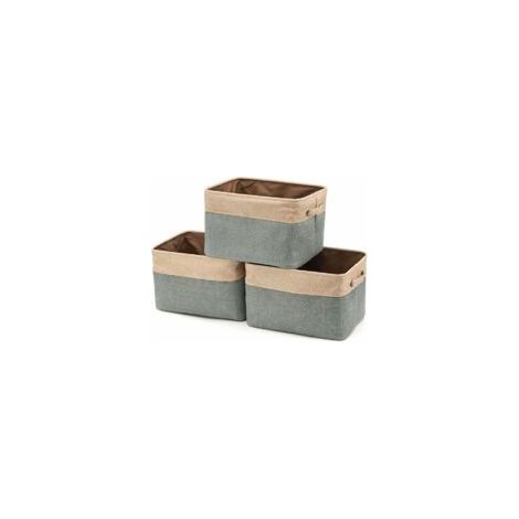 Caja de almacenamiento plegable de yute y algodón Crezuo con asa, cesta para la ropa sucia, unidad de almacenamiento para armario – Juego de 3, gris y beige