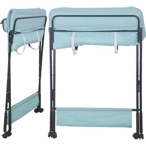 Haloyo – Table à langer pliante avec panier de rangement – Tissu imperméable – Cadre en acier renforcé – Pliage en un clic – Roues verrouillables
