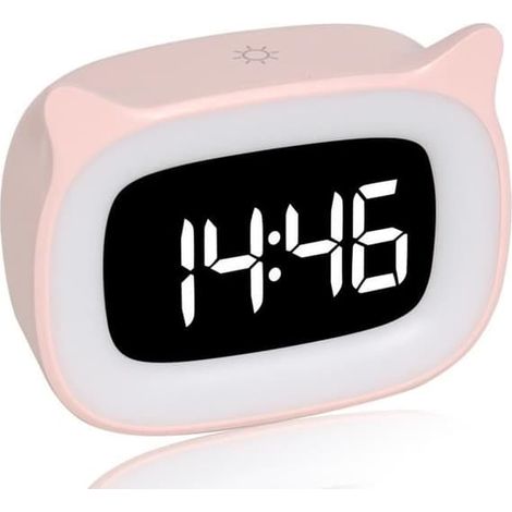 SABIR-(Orange, Blanc, Rose, Noir) Réveil enfant numérique avec veilleuse, 18 sonneries, double alarme et fonction snooze (1/4)