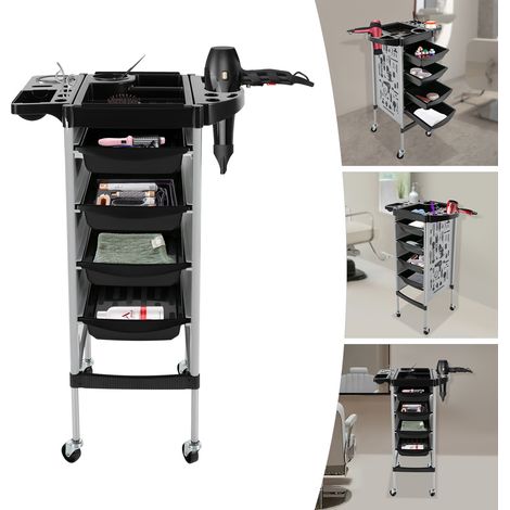 Chariot de coiffure, chariot de salon avec 4 tiroirs coulissants, support pliable pour appareils, chariot de coiffure spa pour styliste, coiffeur, coiffeur styliste (1/5)