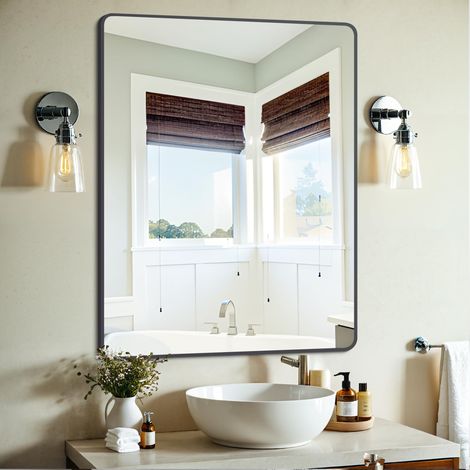 Miroir de Salle de Bain Noir avec Cadre en métal pour Chambre, Salle de Bain, Salon, entrée Horizontale/Verticale 76 x 101 cm (1/5)