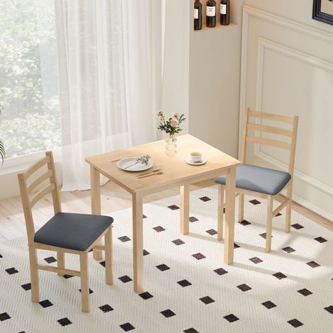 3-teiliges Esstisch-Set mit 2 Stühlen, Küchentisch für kompakte Räume, gepolsterte Stühle, platzsparend, MDF, Naturholz