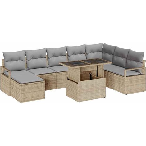 Garden Sofa Set 9 pcs Beige and Light Grey Poly Rattan vidaXL (1/5)