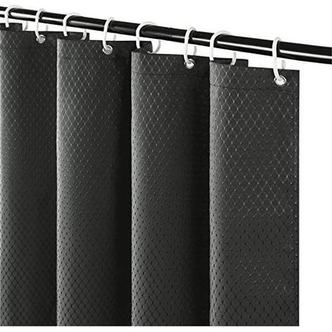 Rideau de Douche Antimoisissure Lavable - Tissu Polyester Épais Texturé Gaufre Gris Foncé, Imperméable pour Salle de Bain et Baignoire, 180x200 cm avec 12 Crochets Inclus (1/4)