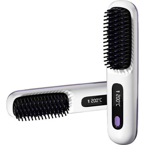 Piastra per capelli 2 in 1 con ioni negativi, spazzola lisciante senza fili, mini piastra portatile, pettine lisciante riscaldato, bianco (1/5)