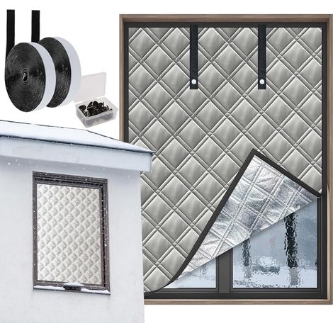 Rideau isolant pour fenêtre en hiver ajustable120x160cm isolation renforcée à trois couches contre le froid et le vent rideau isolant pour fenêtre en tissu Oxford coton et feuille d'aluminium (1/5)