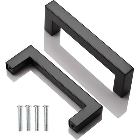 2pcs Poignee de Meuble Cuisine Noir, Acier Inox Poignées Meubles Carrée Entraxe 96 mm, pour Commode Salle de Bain, Tiroirs, Armoires, Placard, avec des vis (1/5)