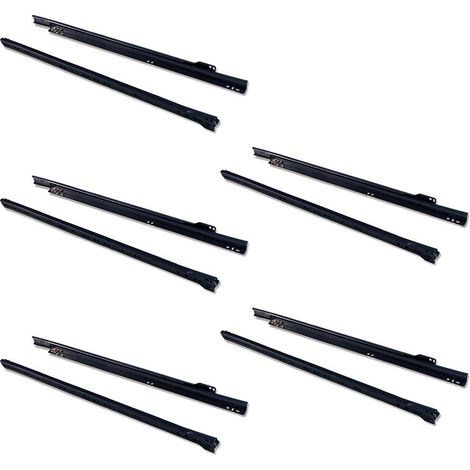 Emuca - Guida-Binario con Cuscinetti a Rulli per Cassetto, Verniciato Nero, 600 mm, Set di 5