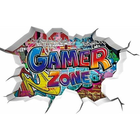 Autocollant mural 3D Gamer pour chambre garçon, déco sticker gaming, poster adhésif DIY, lot mural jeu vidéo (1/4)