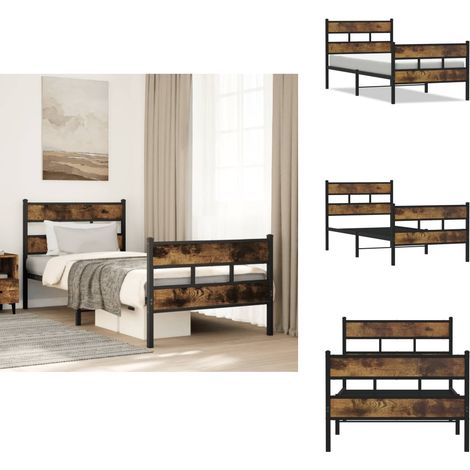 Metallbett ohne Matratze Räuchereiche 100x200 cm - Bettgestell - Bettgestelle - Bettrahmen - Einzelbett (1/5)
