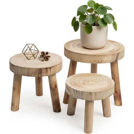 Holz Blumenhocker mit 3 Beinen natur 3er Set - 32 / 26 / 22 cm