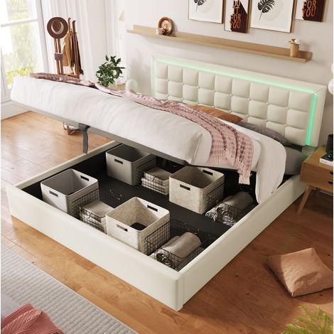 Bett Doppelbett Stauraum 180x200 Kunstleder Weiß OKMYHOME (1/5)