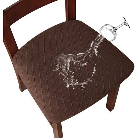 Juego de cuatro fundas para sillas: funda para cojín de silla,funda para silla de comedor,apta para comedores,marrón oscuro,4 piezas,gris oscuro (1/5)